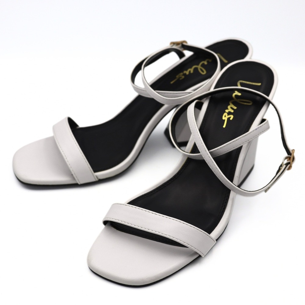 Lulus Block Heel Sandals Womens 10 White Square Toe Ankle Strap Wedding Party - Picture 6 of 12